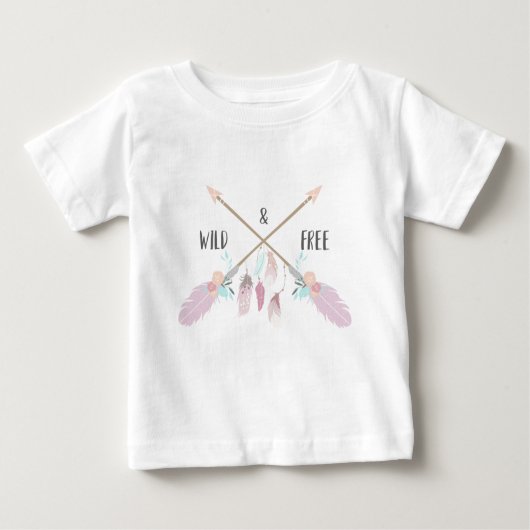 T-shirt Pour Bébé Typographie Bohème Plumes Sauvages Et Libres (Devant)