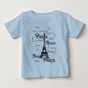 T-shirt Pour Bébé Typographie Calligraphie Paris France Tour Eiffel