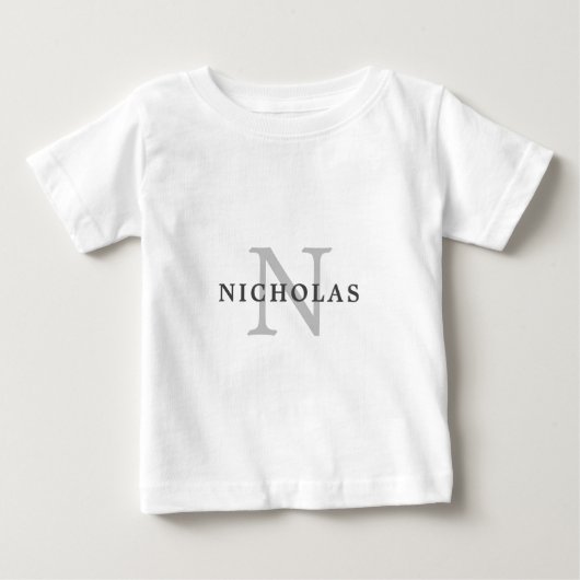 T-shirt Pour Bébé Typographie de monogramme de nom gris clair minima (Devant)