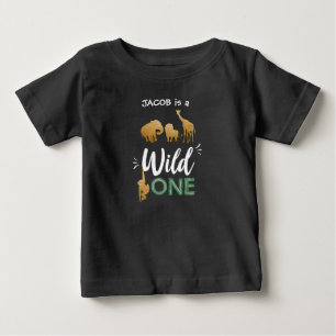 T-shirt Pour Bébé Un 1er anniversaire sauvage Animaux Black Gold T-s