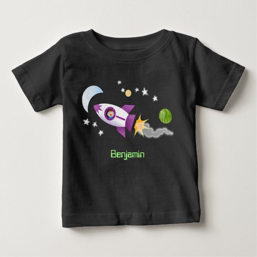 T-shirt Pour Bébé Un adorable vaisseau-fusée dans l'espace dessin an (Devant)