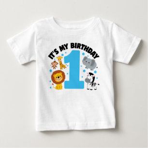 T-shirt Pour Bébé Un an Anniversaire Garçon coloré et jouant