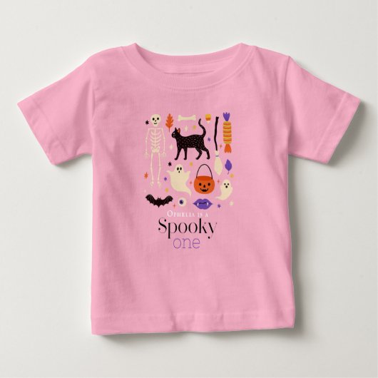T-shirt Pour Bébé Un an de motifs d'Halloween rose pour la première (Devant)