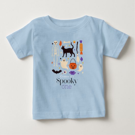T-shirt Pour Bébé Un an Spooky Motifs Halloween Bleu 1er Anniversair (Devant)