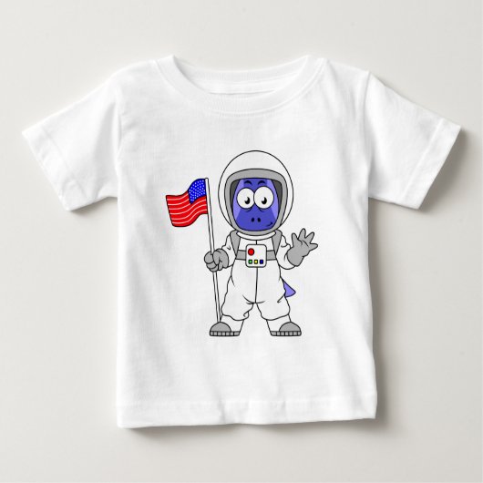 T-shirt Pour Bébé Un astronaute parasaurolophus tient le drapeau amé (Devant)