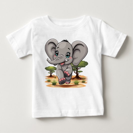 T-shirt Pour Bébé Un bébé éléphant qui sonne heureux dans la savane (Devant)