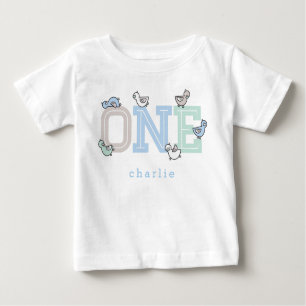 T-shirt Pour Bébé UN Bleu Whimsical mignon bébé garçon canards colli