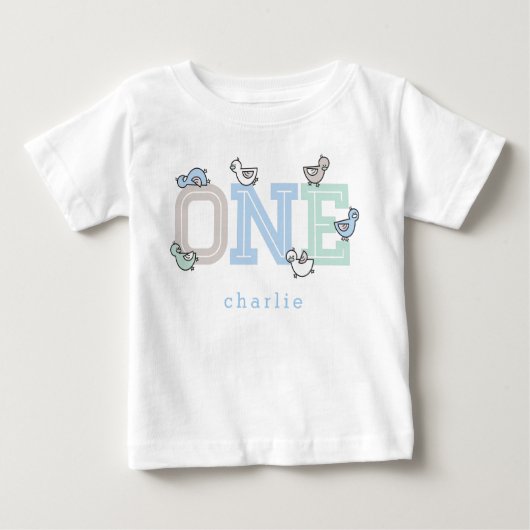 T-shirt Pour Bébé UN Bleu Whimsical mignon bébé garçon canards colli (Devant)