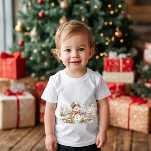 T-shirt Pour Bébé un bonhomme de neige de Noël joyeux dans la rue
