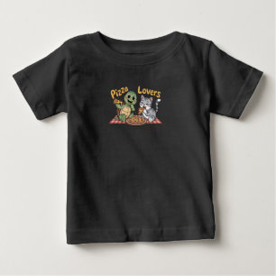 T-shirt Pour Bébé Un chat et une tortue adorent manger de la pizza