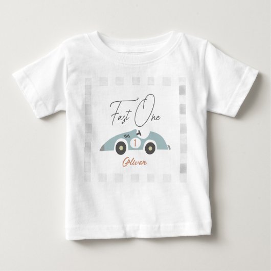 T-shirt Pour Bébé Un Garçon Bleu de Voiture de Course Rapide 1er Ann (Devant)