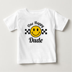 T-shirt Pour Bébé Un Happy Dude Jaune Sourire Anniversaire Matching