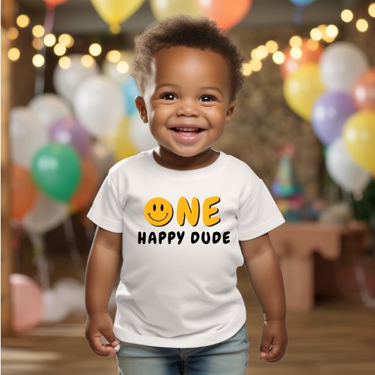 T-shirt Pour Bébé Un joyeux Mec 1er anniversaire Orange Smiley