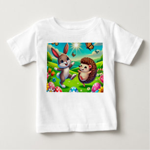 T-shirt Pour Bébé Un lapin et un hérisson heureux