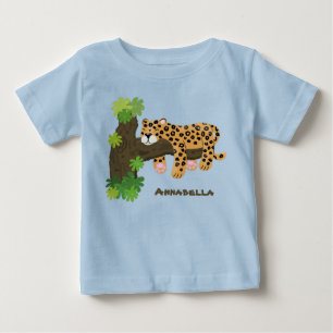 T-shirt Pour Bébé Un mignon léopard dormant dans un arbre dessin ani