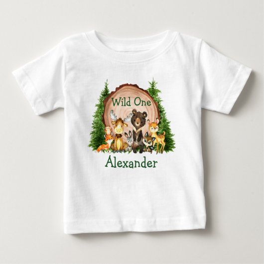 T-shirt Pour Bébé Un premier anniversaire sauvage Animaux de forêt d (Devant)