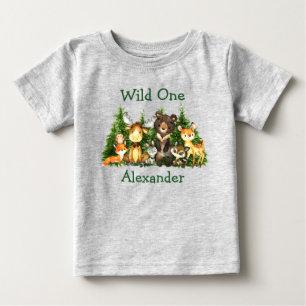 T-shirt Pour Bébé Un premier anniversaire sauvage Forêt Animaux Arb