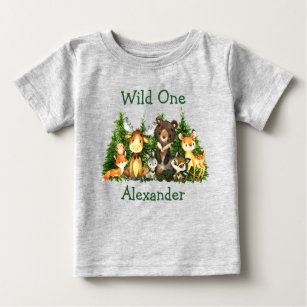 T-shirt Pour Bébé Un premier anniversaire sauvage Forêt Animaux Arbr