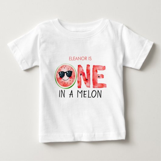 T-shirt Pour Bébé Un sur un melon 1er anniversaire aquarelle pastèqu (Devant)