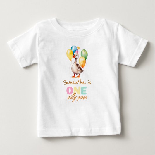 T-shirt Pour Bébé Une fille d'oie sotte rose 1er anniversaire (Devant)