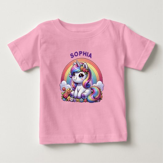 T-shirt Pour Bébé Unicorn et arc-en-ciel Personnalisé (Devant)