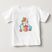 T-shirt Pour Bébé Unicorn shy with Pillow (Devant)