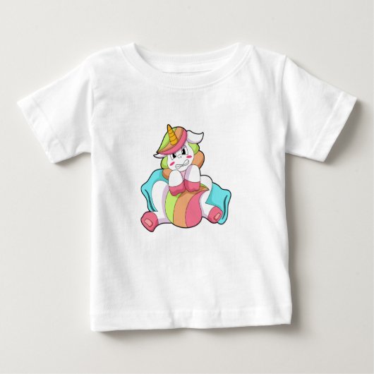 T-shirt Pour Bébé Unicorn shy with Pillow (Devant)