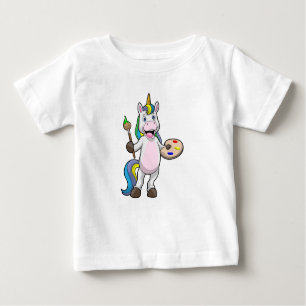 T-shirt Pour Bébé Unicorne à la peinture avec pinceau et couleur