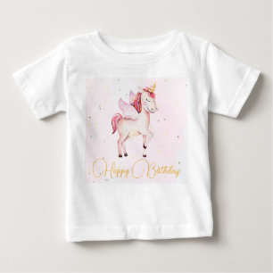 T-shirt Pour Bébé Unicornes Pegasus Aquarelle rose Filles d'annivers