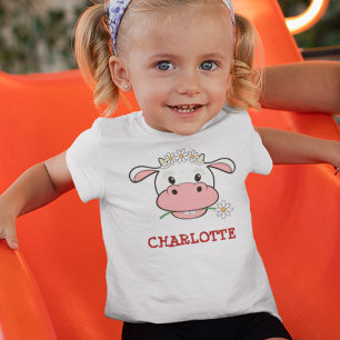 T-shirt Pour Bébé Vache charmante au dessin   Nom personnalisé T-shi