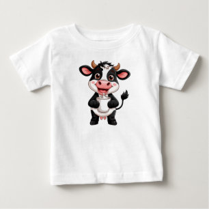 T-shirt Pour Bébé Vache de dessin animé joyeuse buvant du lait