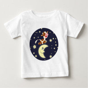 T-shirt Pour Bébé Vache de dessin sautillant sur la lune Baby T-Shir