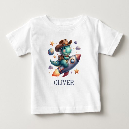 T-shirt Pour Bébé Vache de l'espace mignonne Dinosaure à cheval Fusé (Devant)