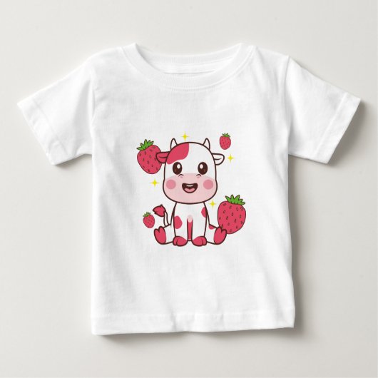 T-shirt Pour Bébé Vache fraise, Vache mignonne, Animal de compagnie (Devant)