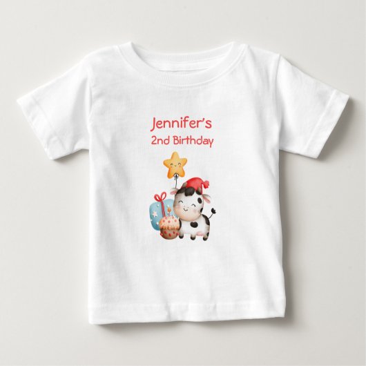 T-shirt Pour Bébé Vache souriante mignonne adorable Anniversaire (Devant)