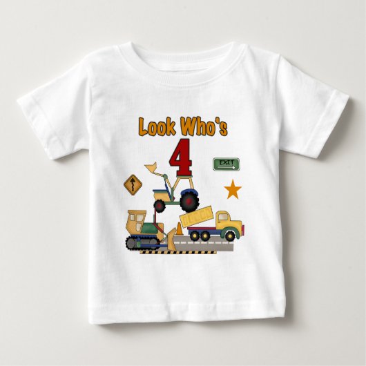 T-shirt Pour Bébé Véhicules de construction 4e chemises d'anniversai (Devant)