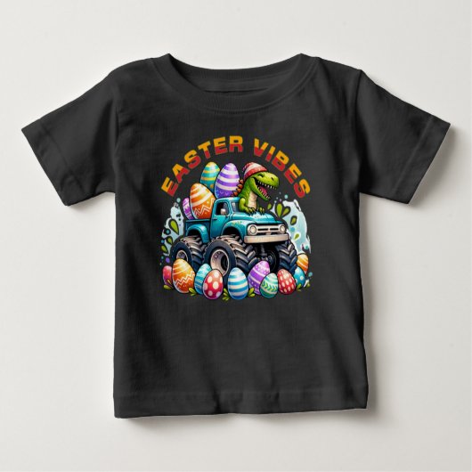 T-shirt Pour Bébé Vibes de Pâques Dino sur un camion Monster avec Oe (Devant)