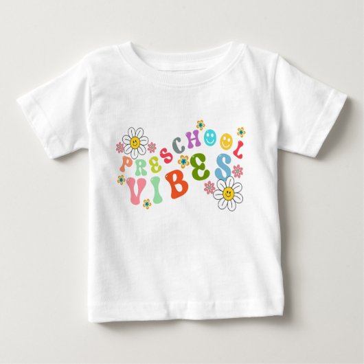 T-shirt Pour Bébé Vibes rétro pré-scolaires, retour à l'école, 1er j (Devant)