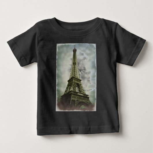 T-shirt Pour Bébé Vieux effet photo Tour Eiffel Paris (Devant)