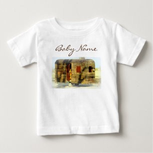 T-shirt Pour Bébé Vintage classique patiné caravane en bois