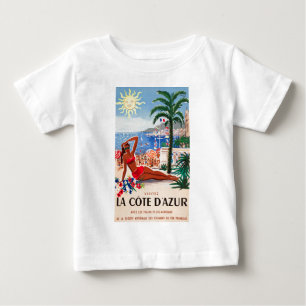 T-shirt Pour Bébé Vintage Côte d'Azur Beach Girl