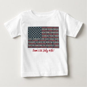 T-shirt Pour Bébé Vintage Faded American Flag State Noms Mots Art