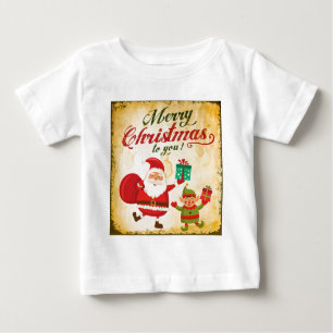 T-shirt Pour Bébé Vintage Joyeux Noël Daning Père Noël et Elf