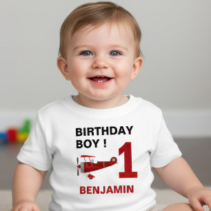 T-shirt Pour Bébé Vintage Red Retro Avion 1er fête d'anniversaire