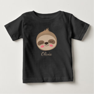 T-shirt Pour Bébé Visage de bébé paresseux mignon avec nom personnal