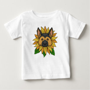 T-shirt Pour Bébé Visage de Berger Allemand Mignon sur un Tournesol