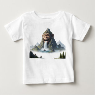 T-shirt Pour Bébé Visage de singe riant surréaliste Montagne Cascade