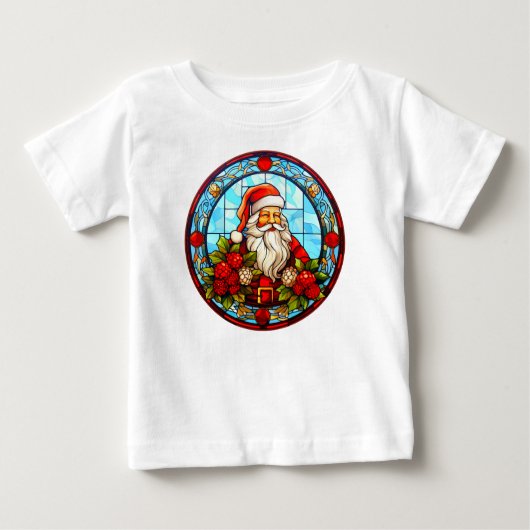 T-shirt Pour Bébé Vitrail Père Noël ornement de Noël-67672 (Devant)