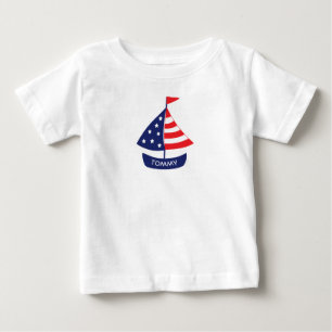 T-shirt Pour Bébé Voilier rouge bleu nautique personnalisé au nom