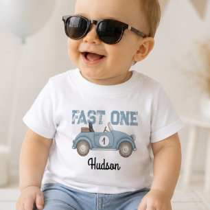 T-shirt Pour Bébé Voiture de course bleue Premier tour autour de la